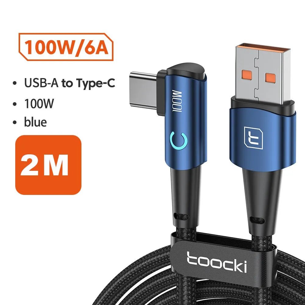 Toocki 6A USB C Cable 90 Degree For OPPO 100W Fast Charging Cord For Honor Huawei Oneplus Realme Charger Data Wire - Shellcreations