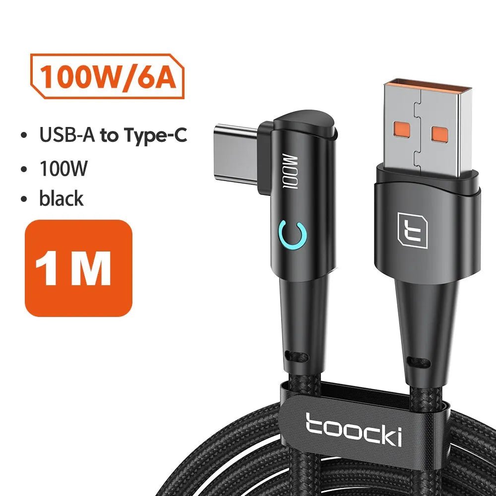 Toocki 6A USB C Cable 90 Degree For OPPO 100W Fast Charging Cord For Honor Huawei Oneplus Realme Charger Data Wire - Shellcreations