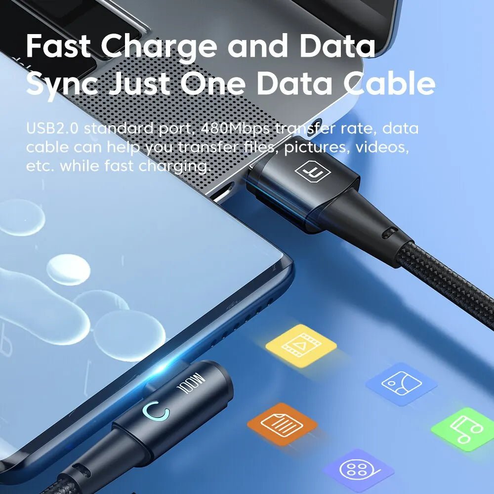 Toocki 6A USB C Cable 90 Degree For OPPO 100W Fast Charging Cord For Honor Huawei Oneplus Realme Charger Data Wire - Shellcreations