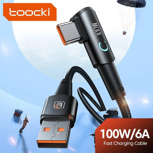 Toocki 6A USB C Cable 90 Degree For OPPO 100W Fast Charging Cord For Honor Huawei Oneplus Realme Charger Data Wire - Shellcreations