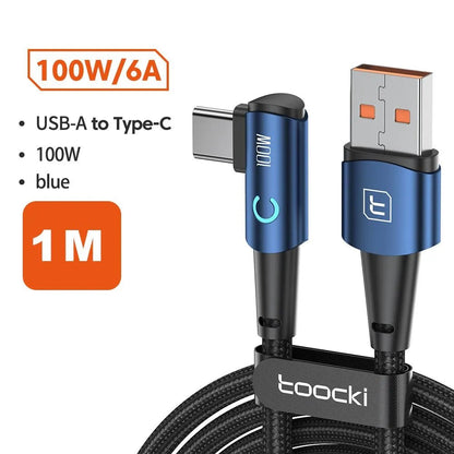 Toocki 6A USB C Cable 90 Degree For OPPO 100W Fast Charging Cord For Honor Huawei Oneplus Realme Charger Data Wire - Shellcreations