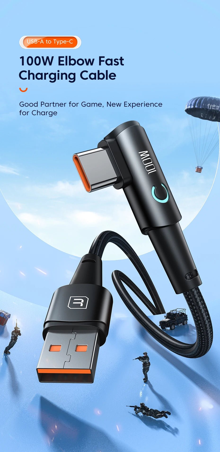 Toocki 6A USB C Cable 90 Degree For OPPO 100W Fast Charging Cord For Honor Huawei Oneplus Realme Charger Data Wire - Shellcreations
