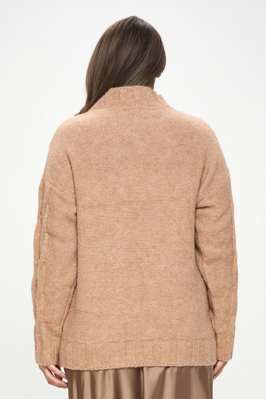 Turtleneck Long Sleeve Sweater with Braid Detail - Shellcreations