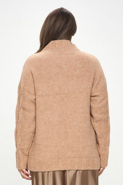 Turtleneck Long Sleeve Sweater with Braid Detail - Shellcreations