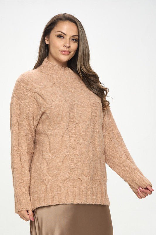 Turtleneck Long Sleeve Sweater with Braid Detail - Shellcreations