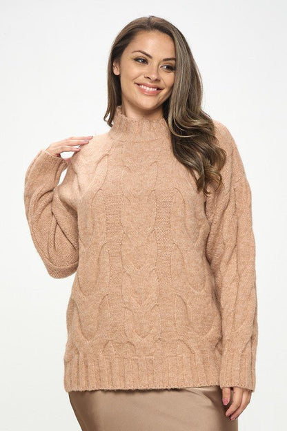 Turtleneck Long Sleeve Sweater with Braid Detail - Shellcreations