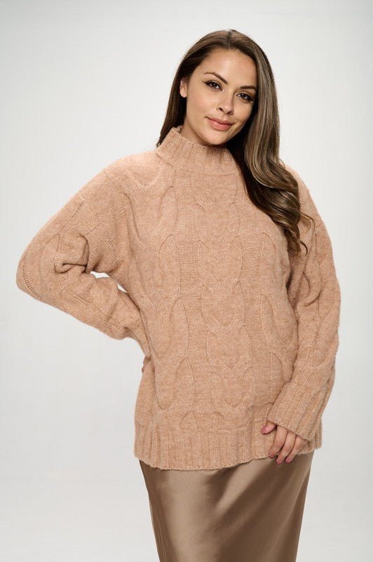 Turtleneck Long Sleeve Sweater with Braid Detail - Shellcreations