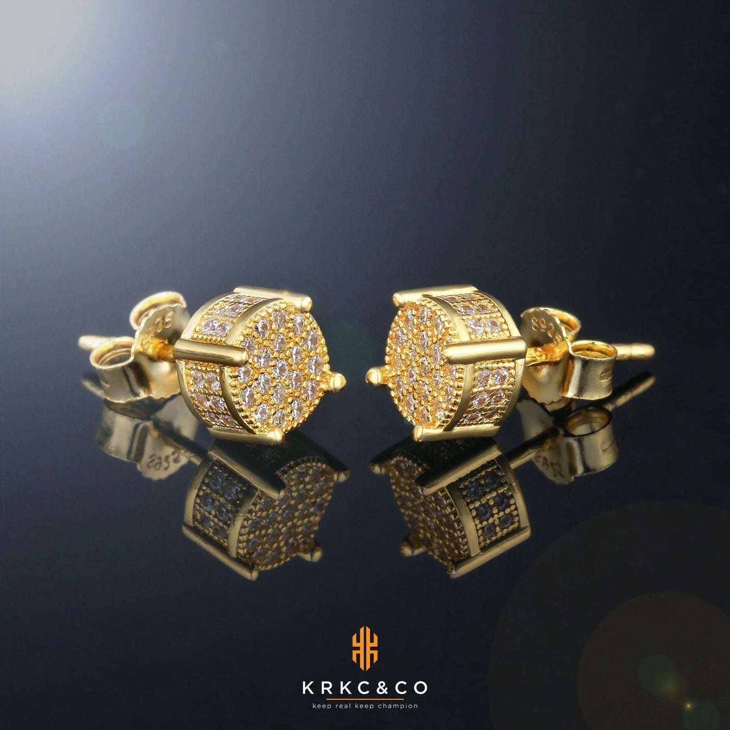USA Stock KRKC Drop Shipping White 14K Gold Plated CZ Diamond 925 Sterling Silver Fashion Gift Round Stud Earrings for Women Men - Shellcreations