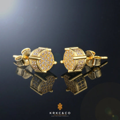 USA Stock KRKC Drop Shipping White 14K Gold Plated CZ Diamond 925 Sterling Silver Fashion Gift Round Stud Earrings for Women Men - Shellcreations