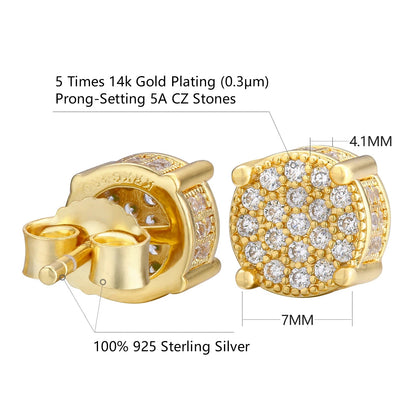 USA Stock KRKC Drop Shipping White 14K Gold Plated CZ Diamond 925 Sterling Silver Fashion Gift Round Stud Earrings for Women Men - Shellcreations