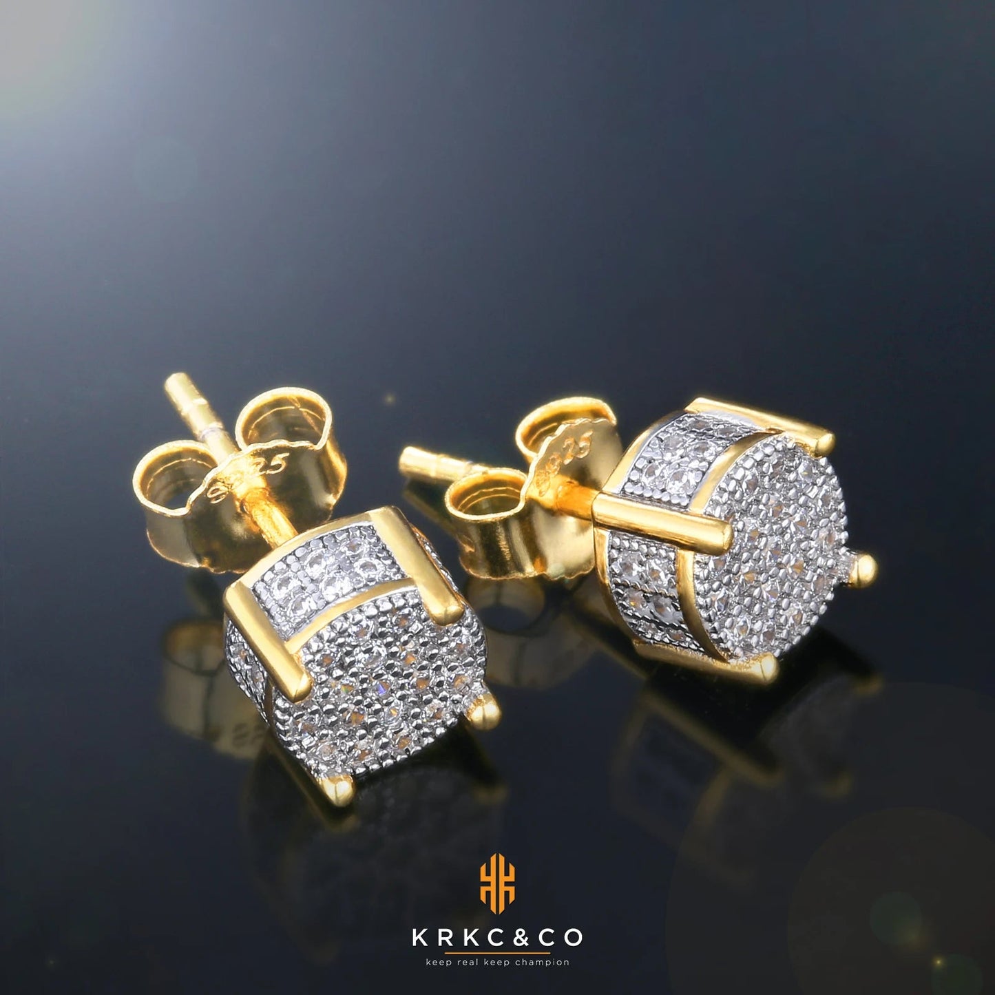 USA Stock KRKC Drop Shipping White 14K Gold Plated CZ Diamond 925 Sterling Silver Fashion Gift Round Stud Earrings for Women Men - Shellcreations