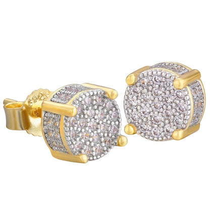USA Stock KRKC Drop Shipping White 14K Gold Plated CZ Diamond 925 Sterling Silver Fashion Gift Round Stud Earrings for Women Men - Shellcreations