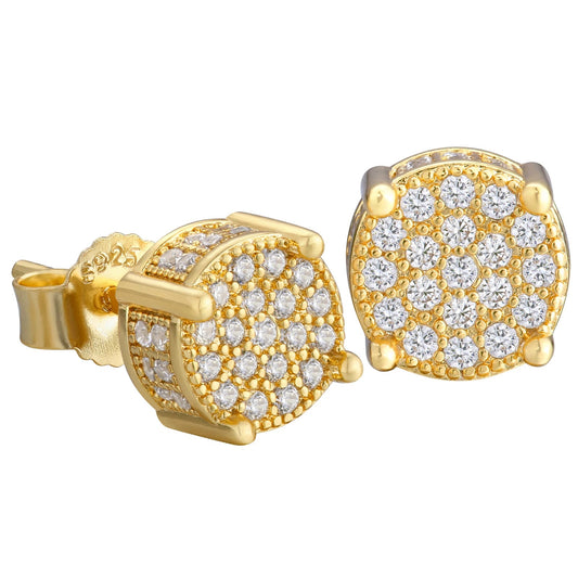 USA Stock KRKC Drop Shipping White 14K Gold Plated CZ Diamond 925 Sterling Silver Fashion Gift Round Stud Earrings for Women Men - Shellcreations