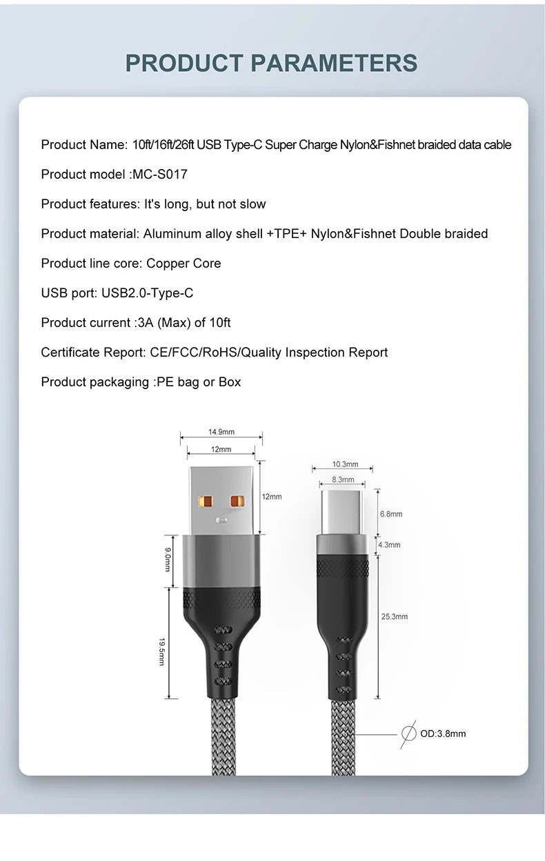 USB TYPE C Fast Charge Cable Android Micro USB line USB to LIGHTNING Extend Charging Cable for iPhone 14 Xiaomi OnePlus Samsung - Shellcreations