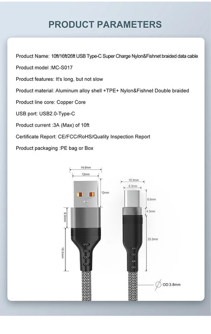 USB TYPE C Fast Charge Cable Android Micro USB line USB to LIGHTNING Extend Charging Cable for iPhone 14 Xiaomi OnePlus Samsung - Shellcreations