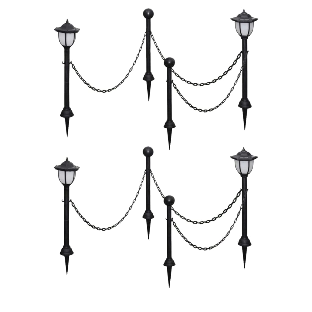 vidaXL 2/4x Chain Fence with Solar Lights Two LED Lamps Two Poles Outdoor Patio-3