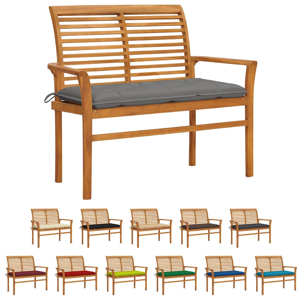 vidaXL Outdoor Patio Bench Garden Bench with Cushion for Porch Solid Wood Teak-5