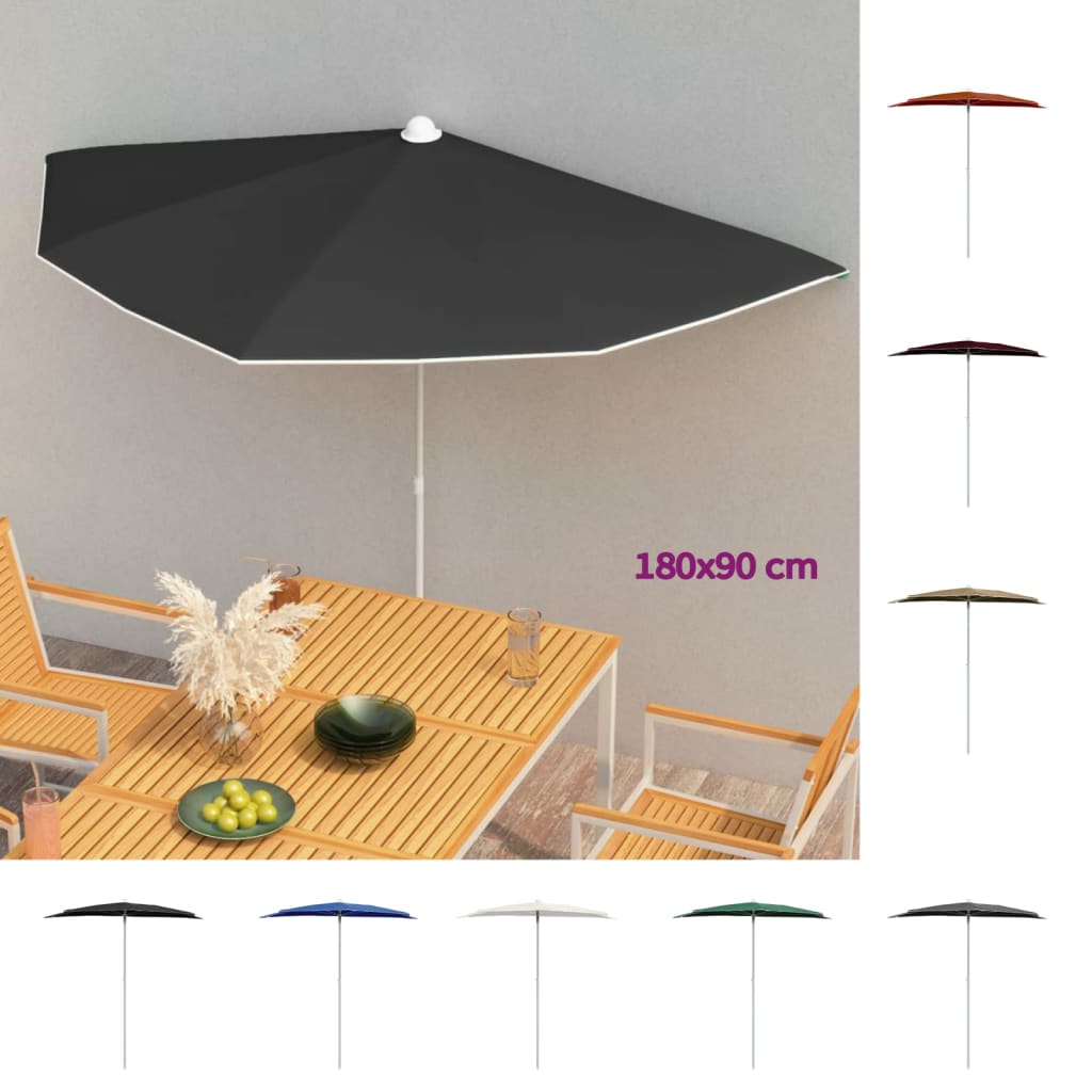 vidaXL Garden Half Parasol with Pole Outdoor Umbrella Sunshade Multi Colors-3
