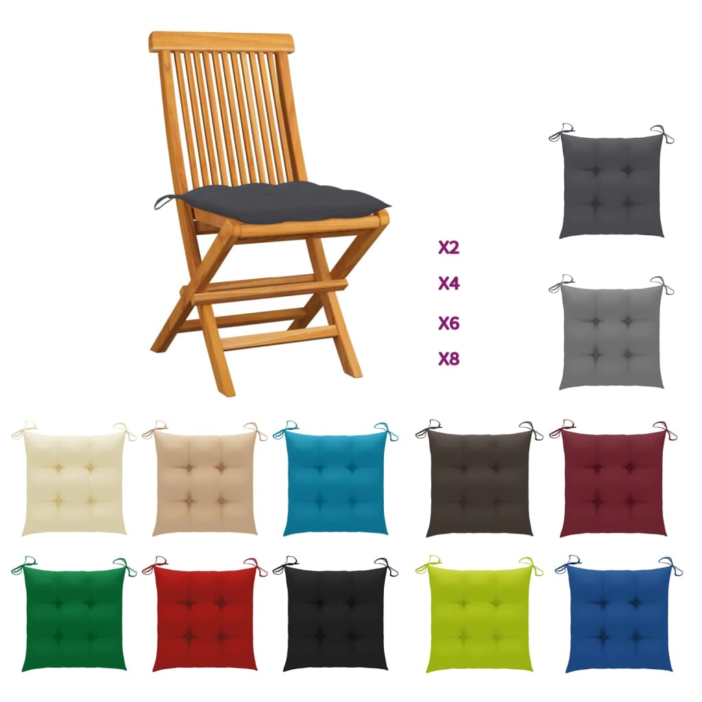 vidaXL Patio Chairs Outdoor Bistro Folding Chair with Cushions Solid Wood Teak-5