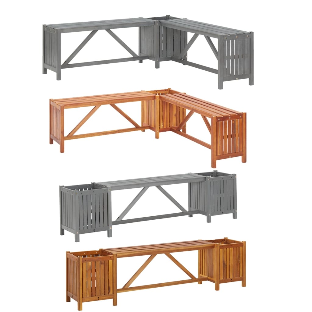 vidaXL Planter Bench Outdoor Garden Wooden Planter Box Bench Solid Wood Acacia-5