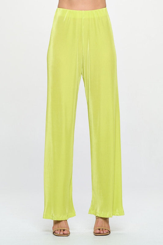 Vibrant Plisse Lined Straight Pants - Shellcreations