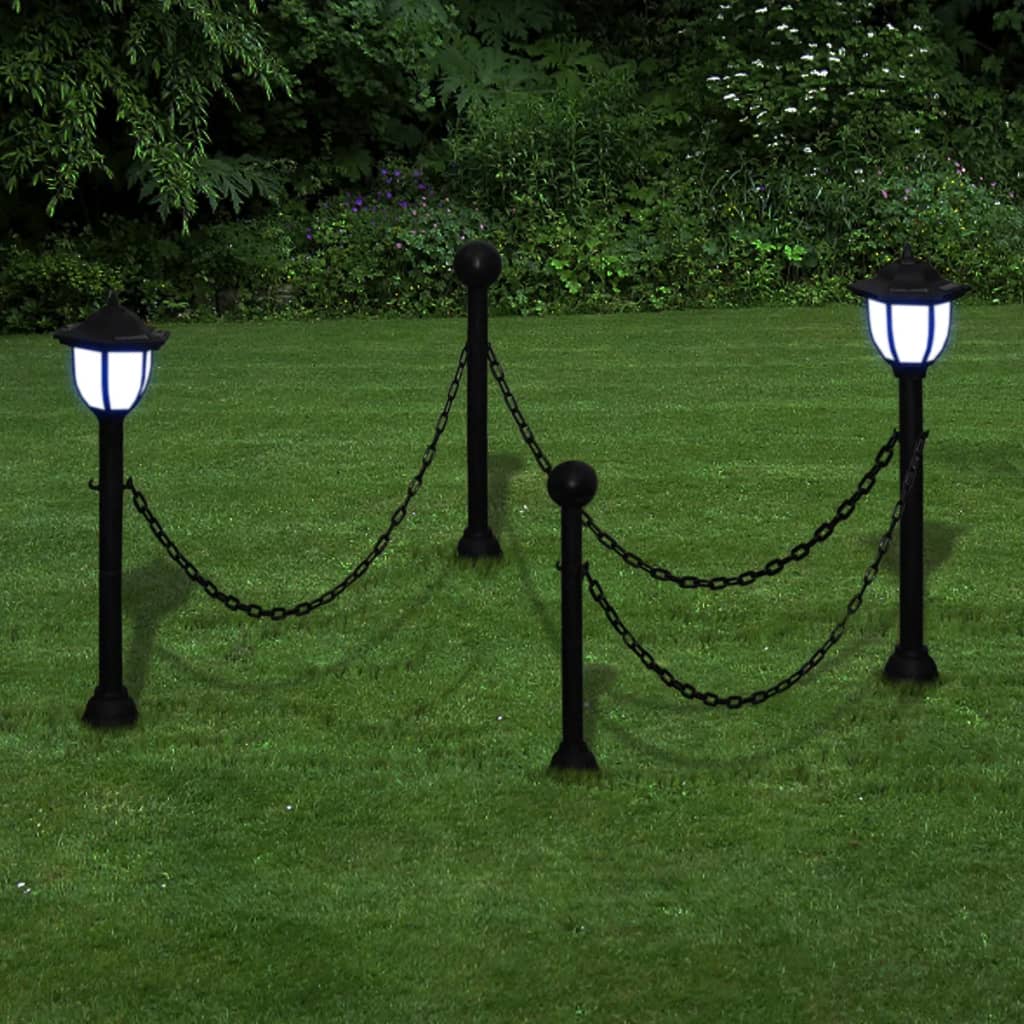 vidaXL 2/4x Chain Fence with Solar Lights Two LED Lamps Two Poles Outdoor Patio - Shellcreations