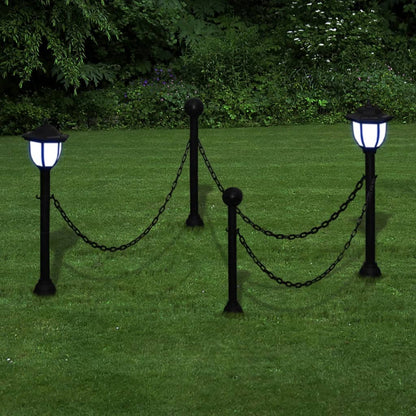 vidaXL 2/4x Chain Fence with Solar Lights Two LED Lamps Two Poles Outdoor Patio - Shellcreations