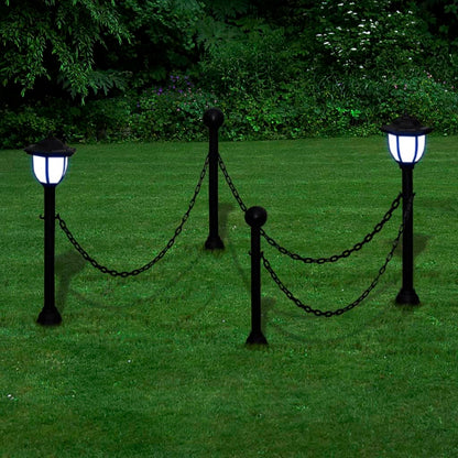 vidaXL 2/4x Chain Fence with Solar Lights Two LED Lamps Two Poles Outdoor Patio - Shellcreations