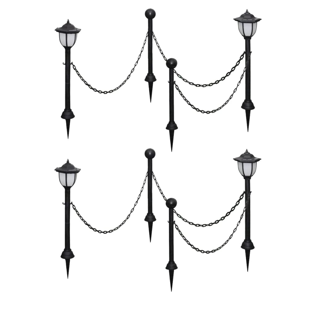vidaXL 2/4x Chain Fence with Solar Lights Two LED Lamps Two Poles Outdoor Patio - Shellcreations