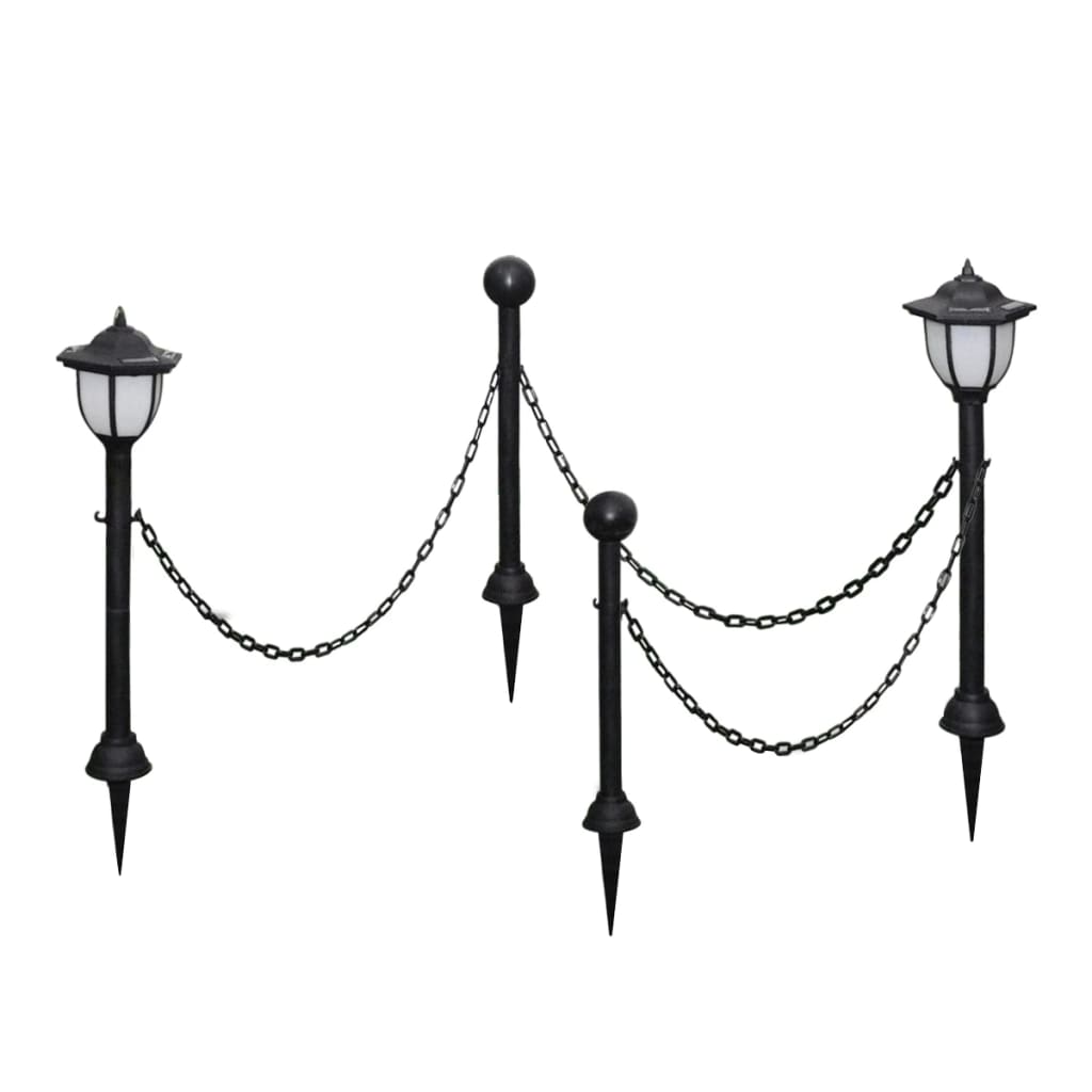 vidaXL 2/4x Chain Fence with Solar Lights Two LED Lamps Two Poles Outdoor Patio - Shellcreations