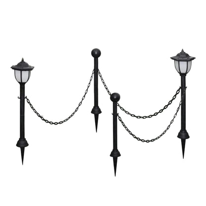 vidaXL 2/4x Chain Fence with Solar Lights Two LED Lamps Two Poles Outdoor Patio - Shellcreations