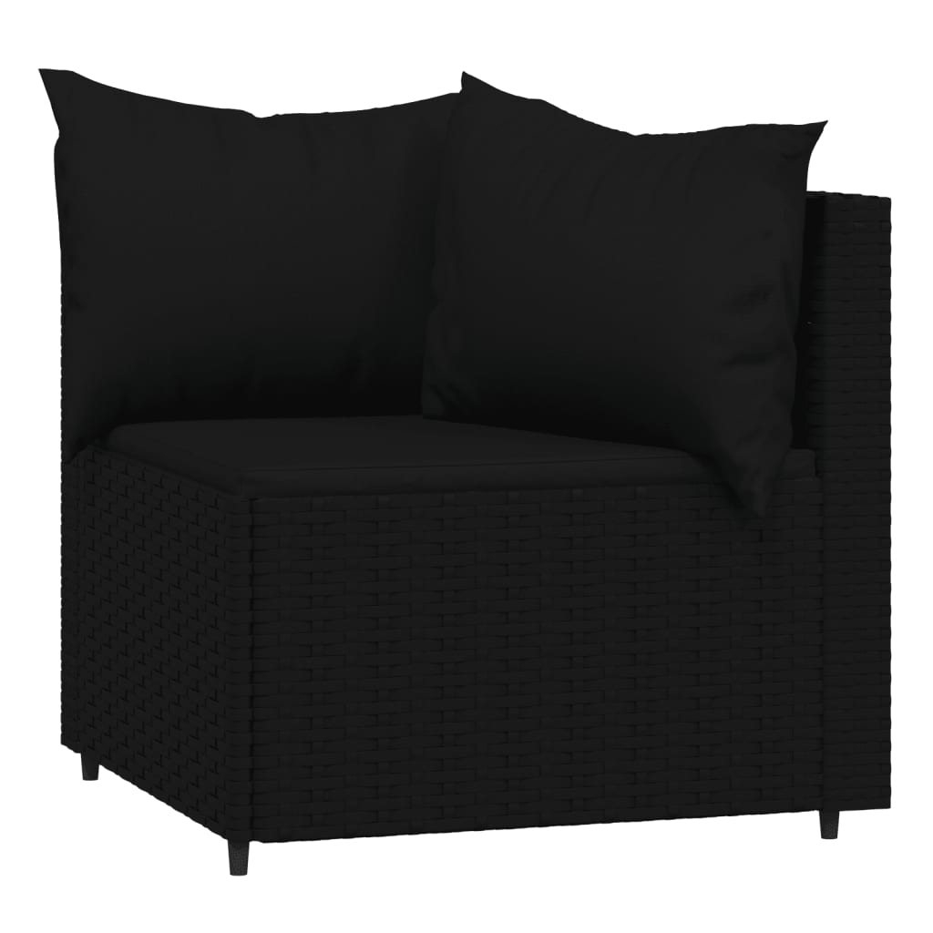 vidaXL 3 Piece Patio Lounge Set with Cushions Black Poly Rattan - Shellcreations