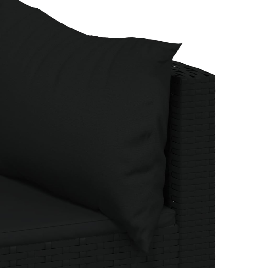 vidaXL 3 Piece Patio Lounge Set with Cushions Black Poly Rattan - Shellcreations