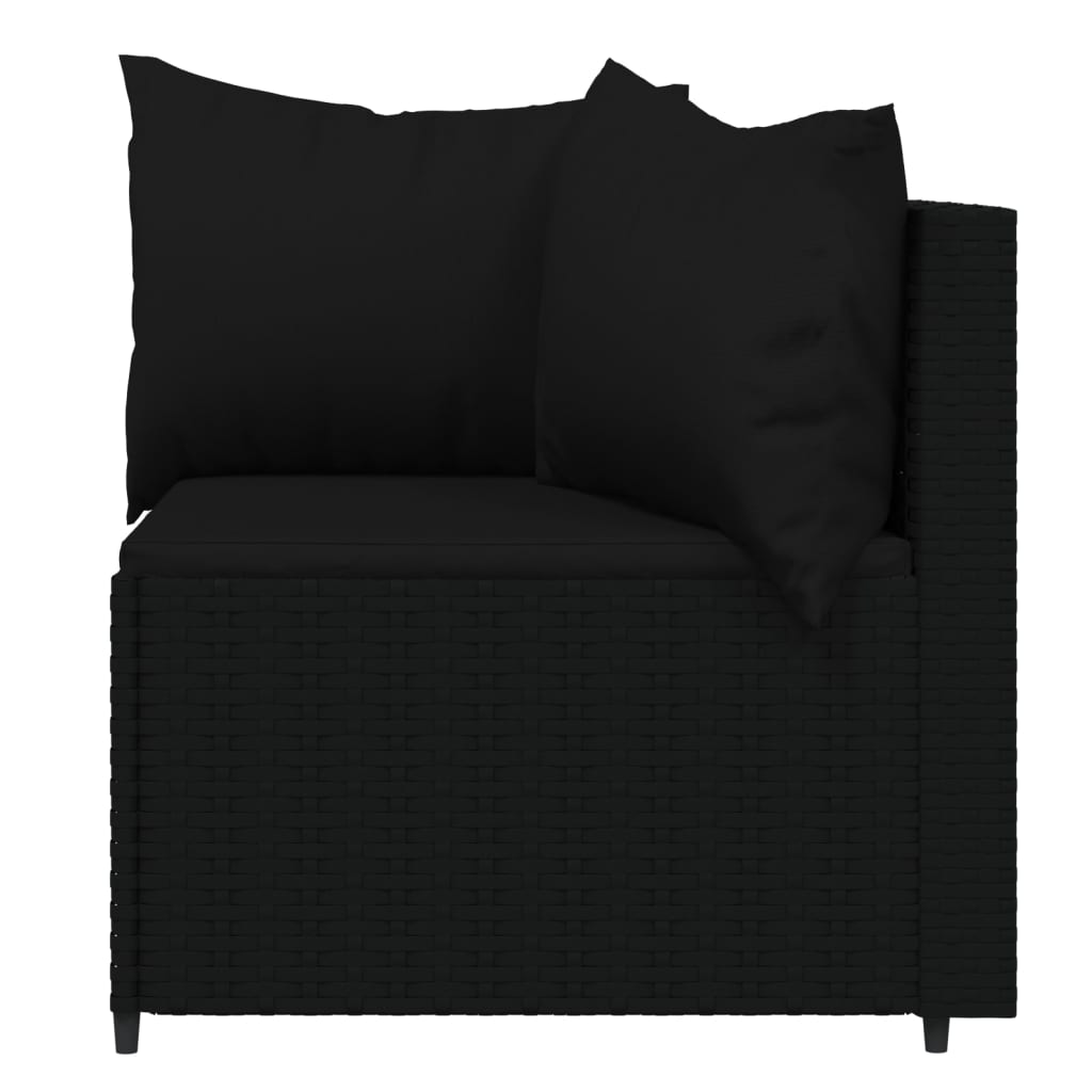 vidaXL 3 Piece Patio Lounge Set with Cushions Black Poly Rattan - Shellcreations