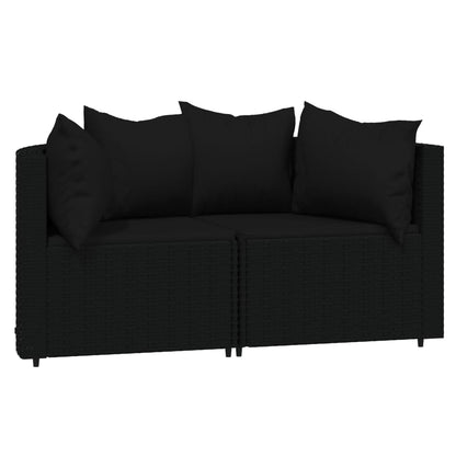 vidaXL 3 Piece Patio Lounge Set with Cushions Black Poly Rattan - Shellcreations