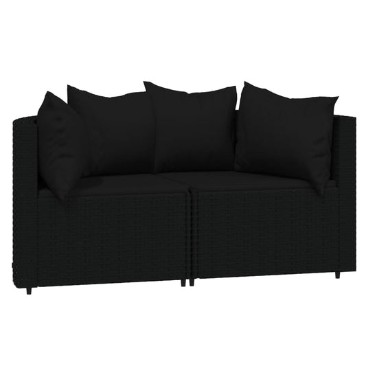 vidaXL 3 Piece Patio Lounge Set with Cushions Black Poly Rattan - Shellcreations