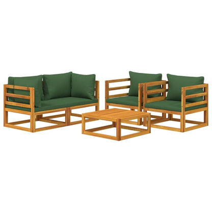 vidaXL 5 Piece Patio Lounge Set with Green Cushions Solid Wood - Shellcreations
