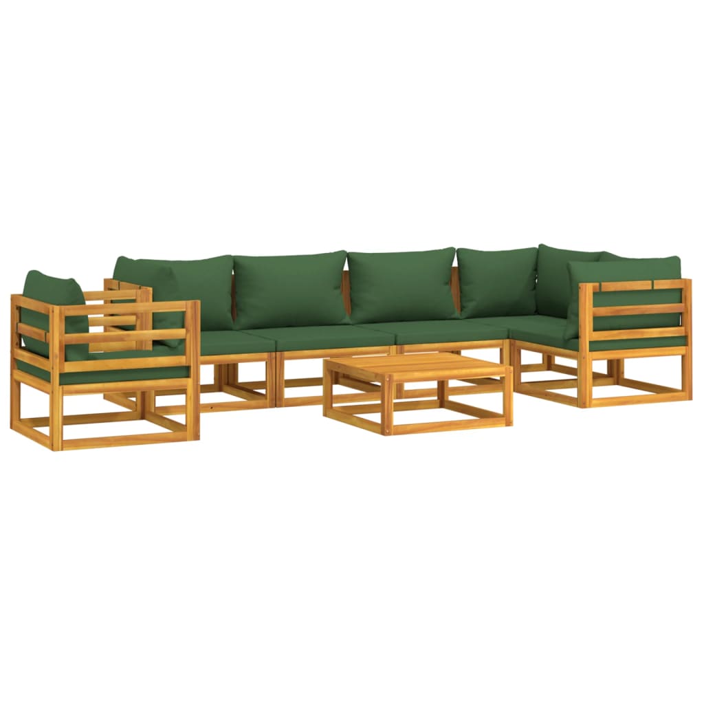 vidaXL 7 Piece Patio Lounge Set with Green Cushions Solid Wood - Shellcreations