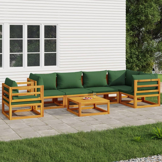vidaXL 7 Piece Patio Lounge Set with Green Cushions Solid Wood - Shellcreations