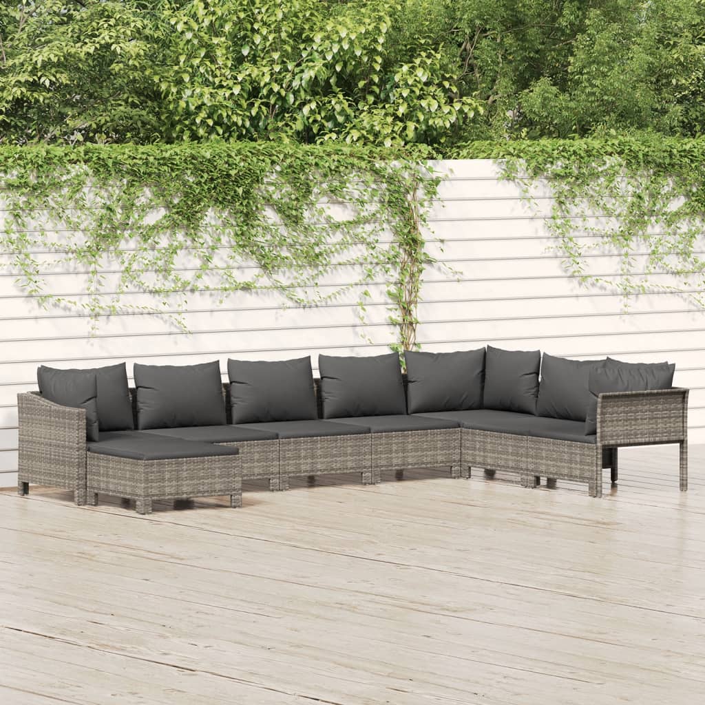 vidaXL 8 Piece Patio Lounge Set with Cushions Gray Poly Rattan - Shellcreations