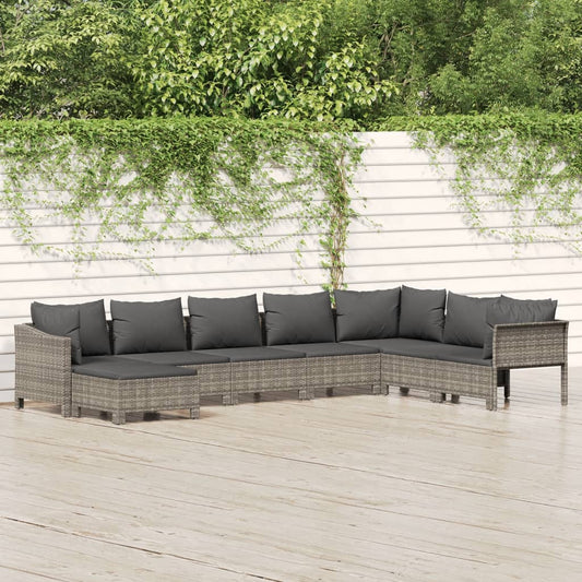 vidaXL 8 Piece Patio Lounge Set with Cushions Gray Poly Rattan - Shellcreations