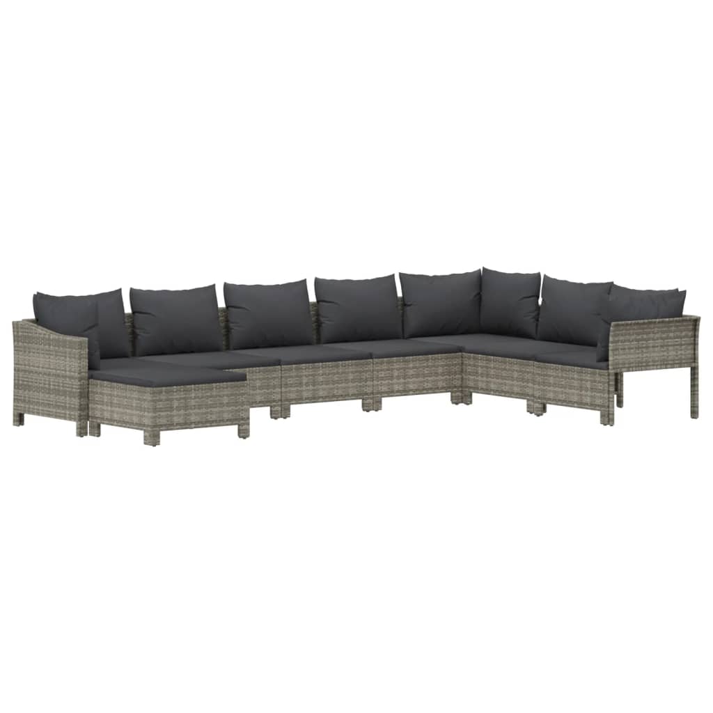 vidaXL 8 Piece Patio Lounge Set with Cushions Gray Poly Rattan - Shellcreations