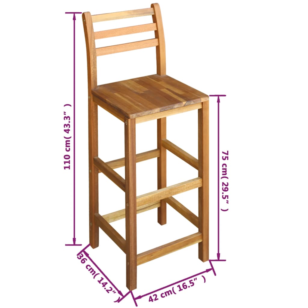 vidaXL Bar Table and Chair Kitchen Wooden Dining Table Set Solid Acacia Wood - Shellcreations
