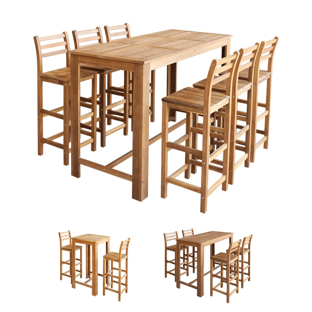 vidaXL Bar Table and Chair Kitchen Wooden Dining Table Set Solid Acacia Wood - Shellcreations