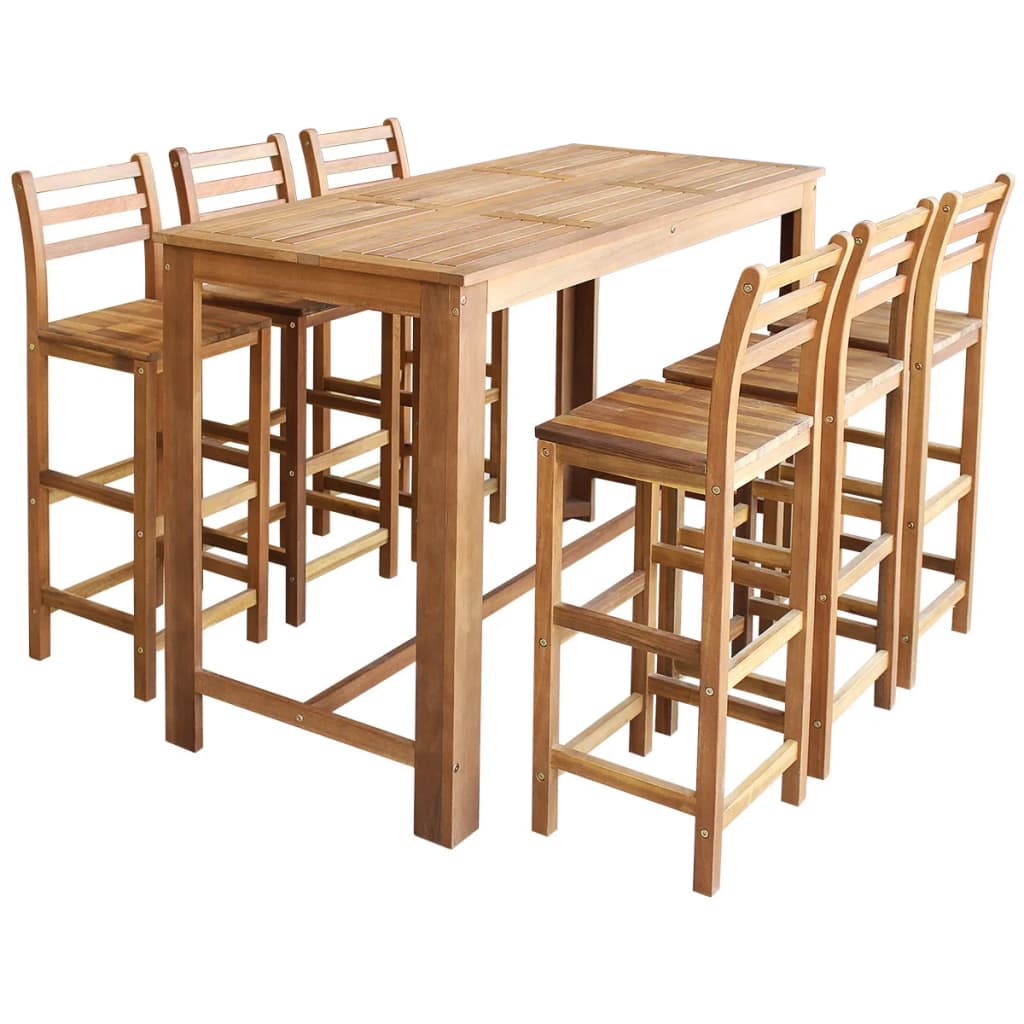 vidaXL Bar Table and Chair Kitchen Wooden Dining Table Set Solid Acacia Wood - Shellcreations