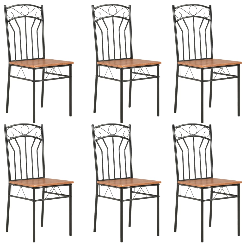 vidaXL Dining Chairs Wood Top Metal Frame Seating for Dining Room Brown MDF - Shellcreations