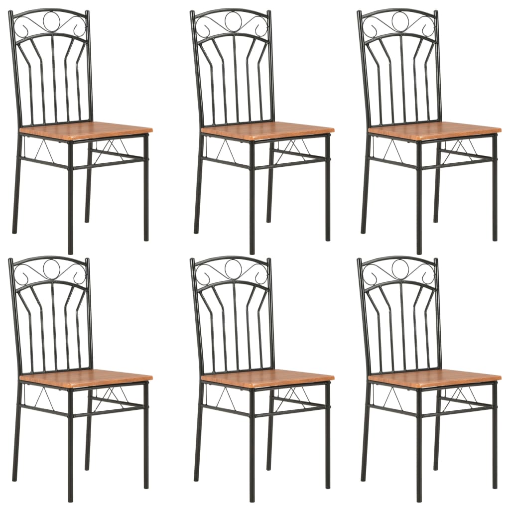 vidaXL Dining Chairs Wood Top Metal Frame Seating for Dining Room Brown MDF - Shellcreations