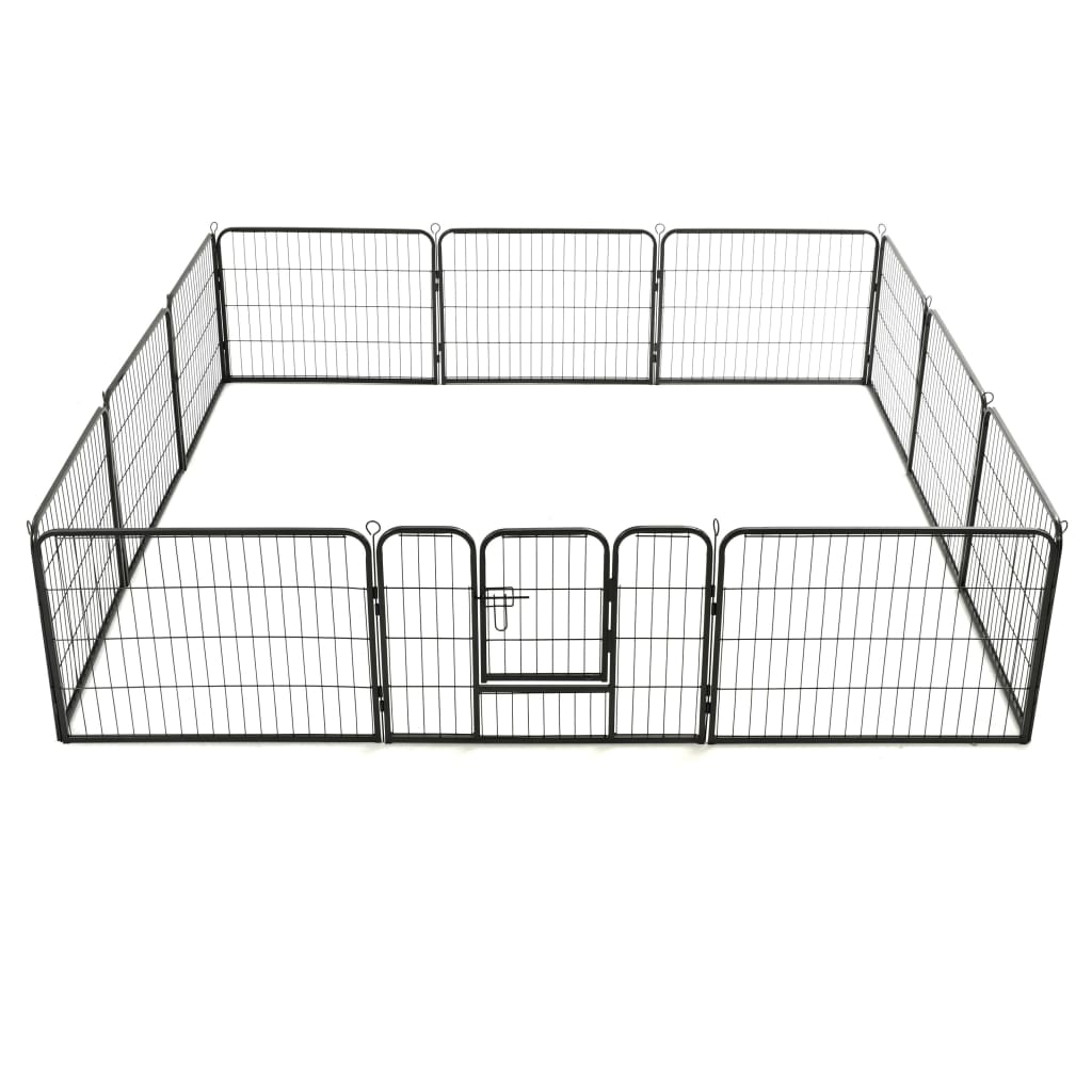 vidaXL Dog Playpen 12 Panels Steel 31.5"x23.6" Black - Shellcreations