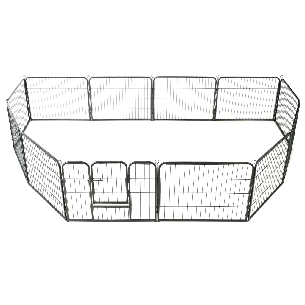 vidaXL Dog Playpen 12 Panels Steel 31.5"x23.6" Black - Shellcreations