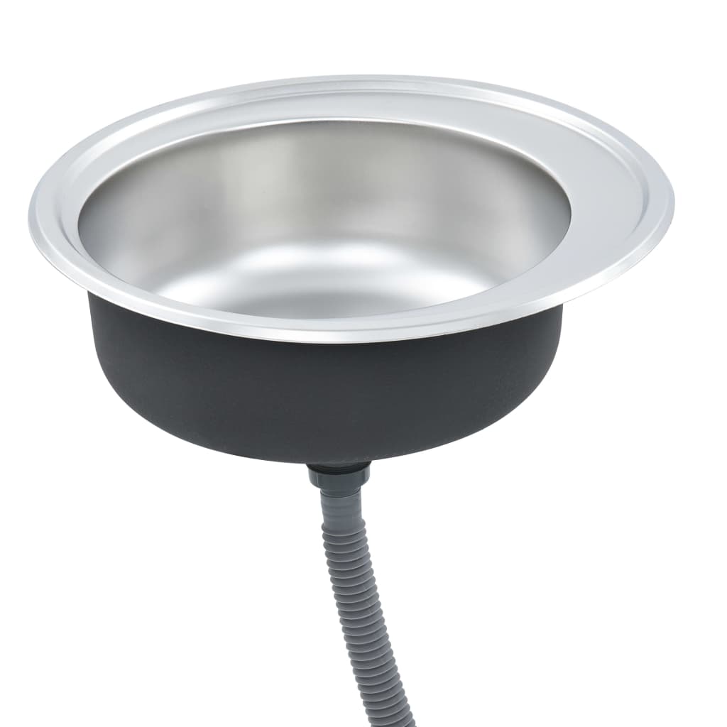vidaXL Kitchen Sink Undermount Sink with Strainer Stainless Steel Sink Round - Shellcreations